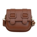 Bolso de hombro minimalista en cuero PU marrón con hebillas cuadradas y herrajes dorados - Marrón Amarillento