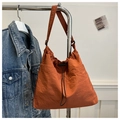 Caramel orange nylon bucket tote bag with drawstring detail and crinkle texture - Orange Without Charm