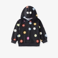 Sweat à capuche noir pour fille avec imprimé marguerites colorées et bords côtelés - 3Y(100cm) / Fleur noire