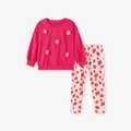 Conjunto niña fresa de manga larga con sudadera aplique 3D y pantalones estampados - 2Y(90cm) / Fucsia (K2026)