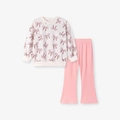 Ensemble fille 2 pièces avec sweat crème à motifs nœuds et pantalon rose large - 6Y(130cm) / Sweat-shirt Blanc Cassé et Pantalon Rose (K2046)