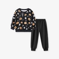 Boy's Halloween black two-piece set featuring pumpkin and ghost prints on soft knit fabric - 2Y(90cm) / Black Halloween Print (K2065)