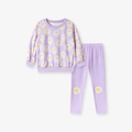 Survêtement violet clair pour fille avec sweat-shirt et pantalon à motif marguerite - 2Y(90cm) / Imprimé Marguerite Violet (K2071)