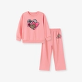 Completo felpa rosa per bambina con motivi a cuore e scritta Love ricamata - Set Cuore Rosa (K2050) / 2Y(90cm)
