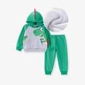 Set dinosauro bambino con felpa e pantaloni, calda fodera in pile in verde e grigio - 2Y(90cm) / Stile Dinosauro Verde(K2062)