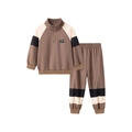 Conjunto deportivo infantil color-block con parche Big Smile en marrón y beige - Bicolor Café / 2Y(90cm)