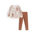 Ensemble enfant en coton avec sweat beige motif capybara et pantalon marron ajusté - 2Y(90cm) / Imprimé Capybara de Dessin Animé (K2051)