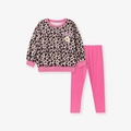 Ensemble fille rose avec sweat à cœur léopard et legging brillant pour l'automne - 2Y(90cm) / Ensemble Léopard Cœur Rose (K2034)