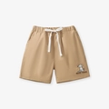 Short décontracté kaki pour garçons avec taille élastique et broderie petit chien - 2Y(90cm) / Short Brodé Kaki Seul (Sans T-Shirt) (10232)