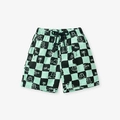 Boys summer cotton shorts featuring mint green checkered pattern and cartoon cars - 2Y(90cm) / Checkerboard Shorts (10235)