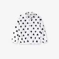 Chaqueta de forro polar blanca para niñas con estampado de corazones negros y cremallera - 3Y(100cm) / Blanco (K5066)