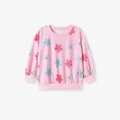 Felpa rosa da bambina con motivi floreali blu e polsini in cotone a costine - Rosa (K5024) / 3Y(100cm)