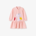 Pink girls long sleeve polo dress with a large cartoon white rabbit applique embroidery - 2Y(90cm) / Pink