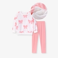 Gefütterter Mädchen-Schlafanzug mit weißem Oberteil mit Schleifen und rosa Leggings - 5Y(120cm) / Weißes Top Mit Rosa Hose (K2105)