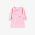 Abito rosa a maniche lunghe da bambina con fiocchi di nastro e colletto a punta - 2Y(90cm) / Rosa