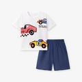 Jungen Sommer-Set aus Baumwolle mit weißem Rennwagen-T-Shirt und dunkelblauer Hose - 2Y(90cm) / Rennwagen Weißer Druck/Navy Set(2186)