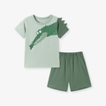 Kinder Sommer-Set aus Baumwolle mit hellgrünem Krokodil-T-Shirt und dunkler Shorts - 2Y(90cm) / Hellgrün/Dunkelgrün (K2175)