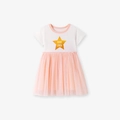 Pink tulle tutu dress for girls with white cotton star printed short sleeve top - 2Y(90cm) / White & Pink (KS0156)