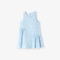 Robe sans manches à carreaux bleus pour filles avec broderie et volants - 2Y(90cm) / Style Imprimé Cerise Vichy Bleu (KS088)