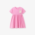 Vestido rosa de algodón para niña con parche de conejo en 3D y corte de línea evasé - 2Y(90cm) / Rosa (S3221)