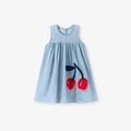 Girl's sleeveless denim dress in light blue with large red cherry embroidery applique - 6Y(130cm) / Light Blue Cherry Style (S3128)