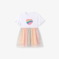Zomerjurk voor meisjes met regenboog hart en glitter gradiënt tule rokje - 2Y(90cm) / Wit Regenboog Tule Stijl