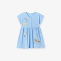 Robe fille bleu clair à manches courtes avec étoiles, arc-en-ciel et applique licorne - 2Y(90cm) / Style Broderie Licorne Lune Étoile (S3228)
