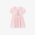 Pink cotton girls summer dress with cute cartoon mouse embroidery and sequin tutu skirt - Pink / 6Y(130cm)
