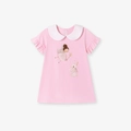 Rosa Baumwollkleid für Mädchen mit weißem Peter-Pan-Kragen und niedlichem Feen-Hase-Print - 2Y(90cm) / Rosa