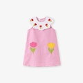 Rosa-weiß kariertes ärmelloses Mädchenkleid mit Stickerei und gewelltem Kragen - Rosa / 2Y(90cm)