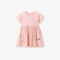 Rosa kurzärmeliges Mädchenkleid aus Baumwolle mit Blumenmustern und Feen-Illustrationen - 7Y / Rosa (S3253)