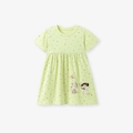 Kurzärmeliges hellgrünes Blumenkleid für Mädchen mit Feen- und Schmetterlingsdruck - 2Y / Hellgrün (S3230)