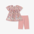 Set bambina con stampa floreale, maglia a maniche corte e pantaloni in cotone rosa - 2Y(90cm) / Set Floreale Rosa (2189)