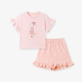 Ensemble été pour fillettes avec t-shirt lapin mignon et short à fleurs avec volants - 2Y(90cm) / Rose