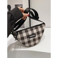Retro checkered waist bag in black, white and brown tweed with fashion label strap - M / Black