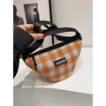 Orange and black checkered plaid waist bag with woven texture and Fashion label - M / Orange