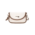Retro Umhängetasche in Creme und Braun mit Goldbeschlägen und Kontrastbesatz - Reisweiß & Braun