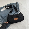 Minimalist black canvas crescent crossbody bag with adjustable wide fabric shoulder strap - Black
