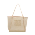 Bolso tote de malla beige de gran capacidad con correas y bolsillo interior - Caqui