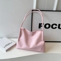 Minimalist soft leather large capacity pink tote bag with side knot detail and dual straps - Pink