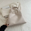 Bolso tote tejido blanco crema con asa en cuero sintético de alta calidad - Blanco