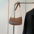 Brown woven texture underarm shoulder bag with gold chain strap in variant coffee color - Brown