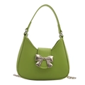 Borsa a tracolla a mezzaluna verde chiaro con fibbia a fiocco argento e catena rimovibile - Verde