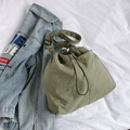 Sac seau en nylon vert herbe avec cordon de serrage et bandoulière réglable style rue - Vert
