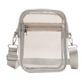 Sac bandoulière minimaliste en PVC transparent avec sangle blanche et zips argentés - Argent