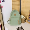 Eenvoudige lichtgroene nylon schoolrugzak voor meisjes met voorvak en leren logo - Groen