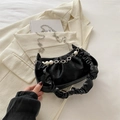 Bolso nube fruncido negro con perlas blancas y cadena de flores en estilo elegante - Negro