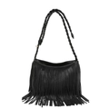 Sac à bandoulière noir grande capacité avec franges et bandoulière tressée sur blanc - Noir