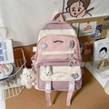 Rosa-weißer Colorblock Studentenrucksack mit großem Fassungsvermögen, süße Ins Schultasche für Mädchen. - Rosa (Ohne Anhänger)