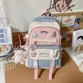 Cute colorblock canvas backpack for teen girls, large capacity school bookbag with pockets. - Blue (No Pendant)